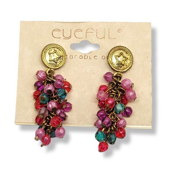 Vintage Resin Eyeful(tm) 5 strand bead, gold-tone wire & Earring Set 27" - Picture 4 of 7